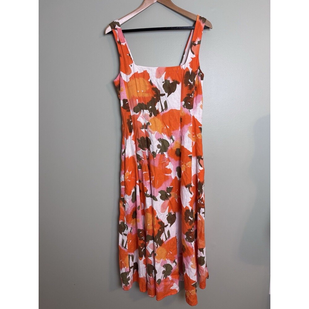 Joie Womens Floral Linen Blend Midi Dress Sz 8 Resort Coastal Chic Boho Romantic